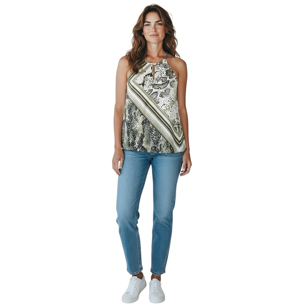Ted Baker London Sartay Mixed Animal Scarf Print Halter Top Satin Size 3